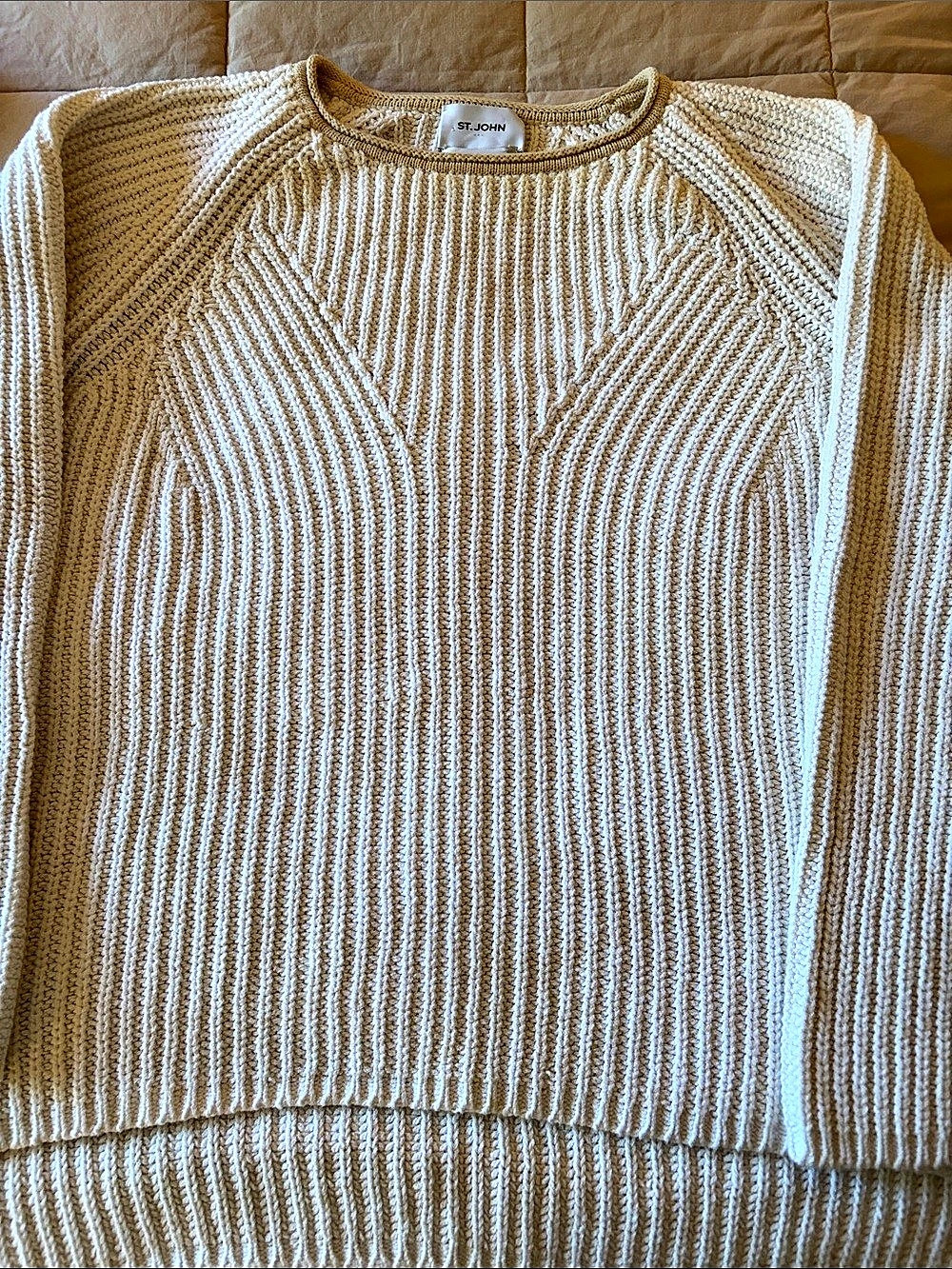St. John Cream Geometric Knit Sweater Size Medium